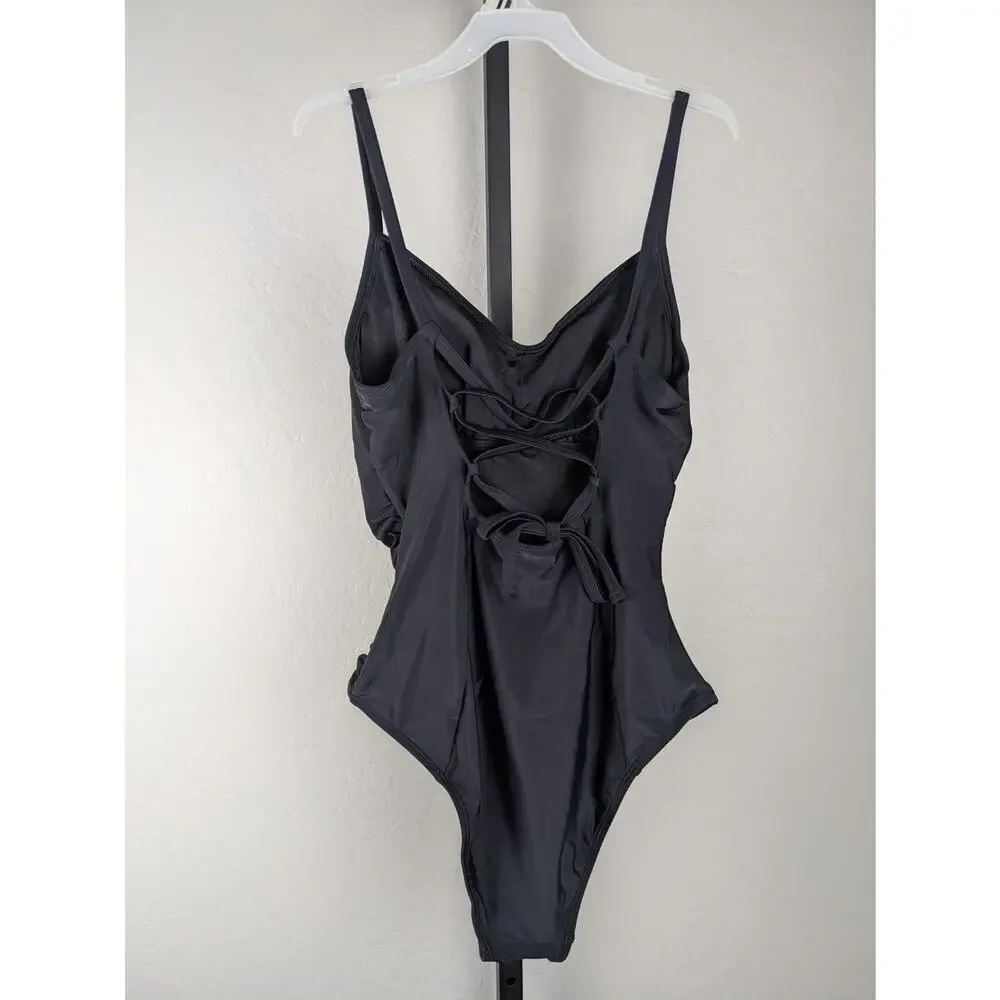 Cupshe black Alluring One-Piece Swimsuit with Lace-Up Back Detail - Picture 3 of 9